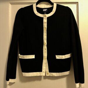 Lands End Lady Jacket Sweater | Size S | Black with Ivory Trim